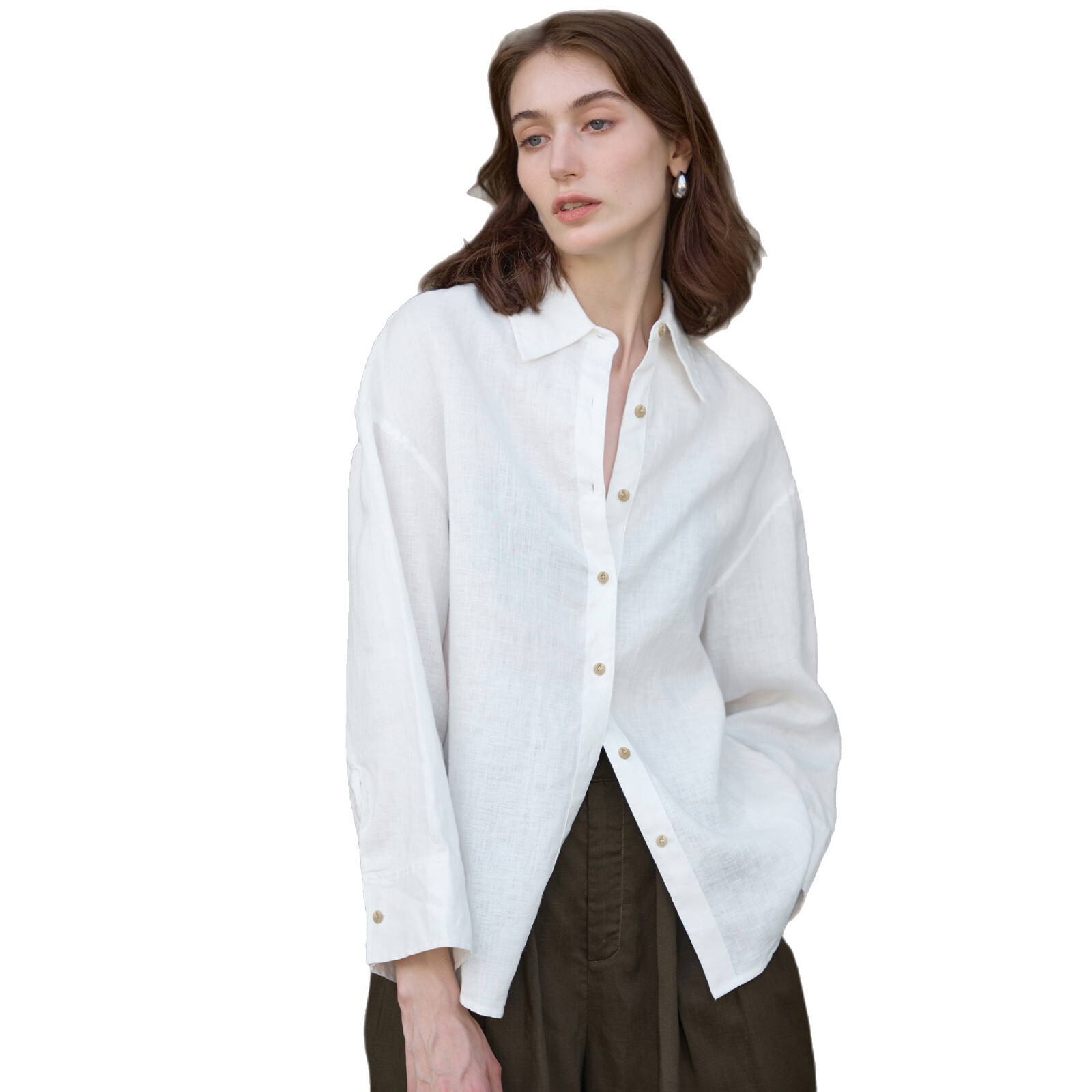 Pure Linen Loose Solid Color Women's 2025 New Simple Long Sleeve Single-Breasted Shirt Intellectual Relaxed Top