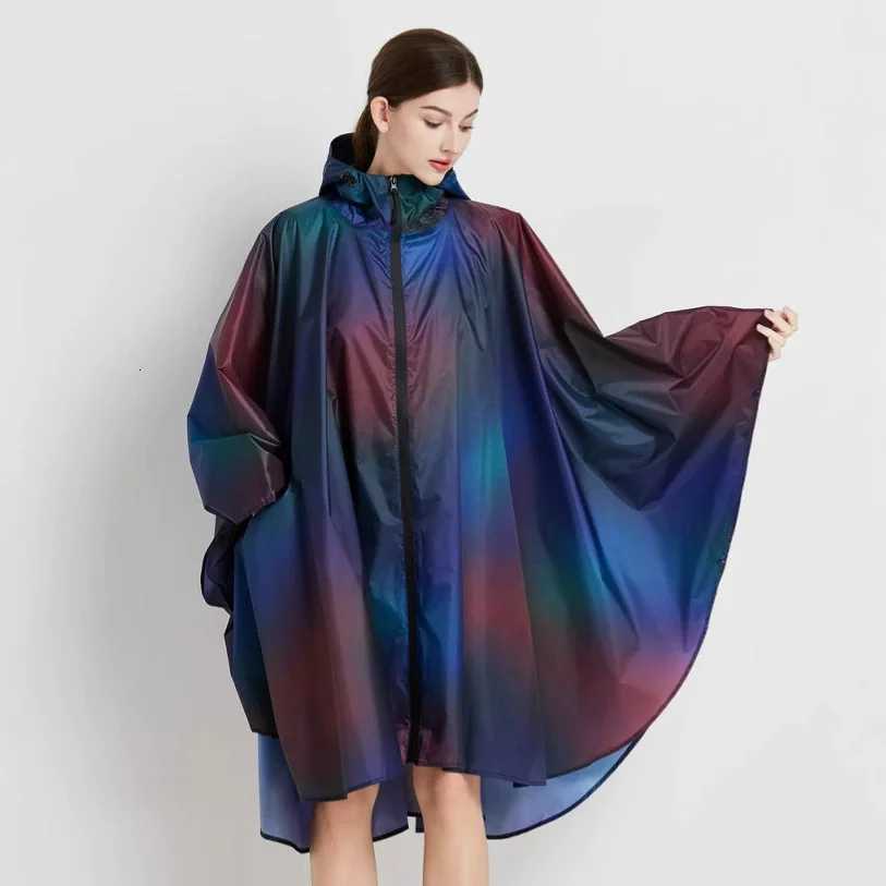 Fashion Big Size Women Colorful Raincoat Rain Coat Poncho Ladies Waterproof Biker Cloak Raincoats Adults Windproof Rainwear Y250814