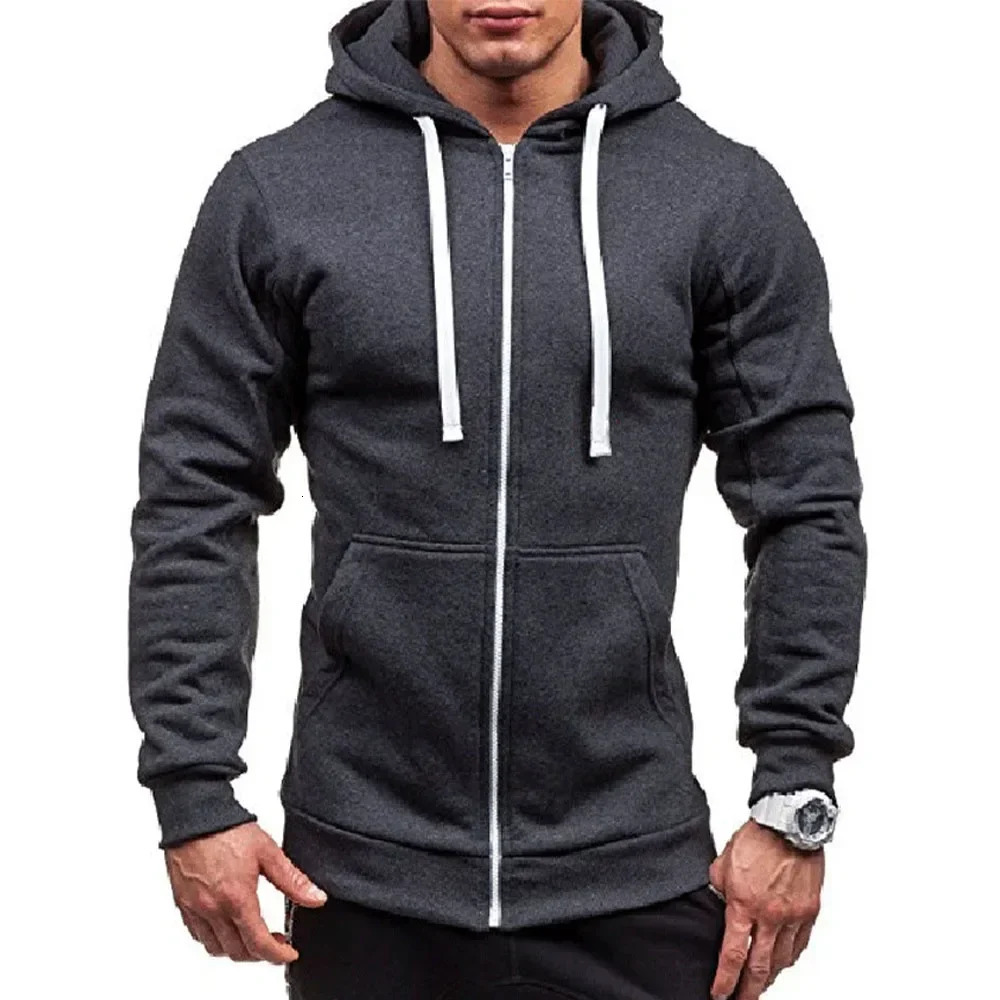 Casual Sweatshirt Zip Hooded Jacket Mens Solid Colour Cardigan Jackets Spring Autumn Male Tops 250814