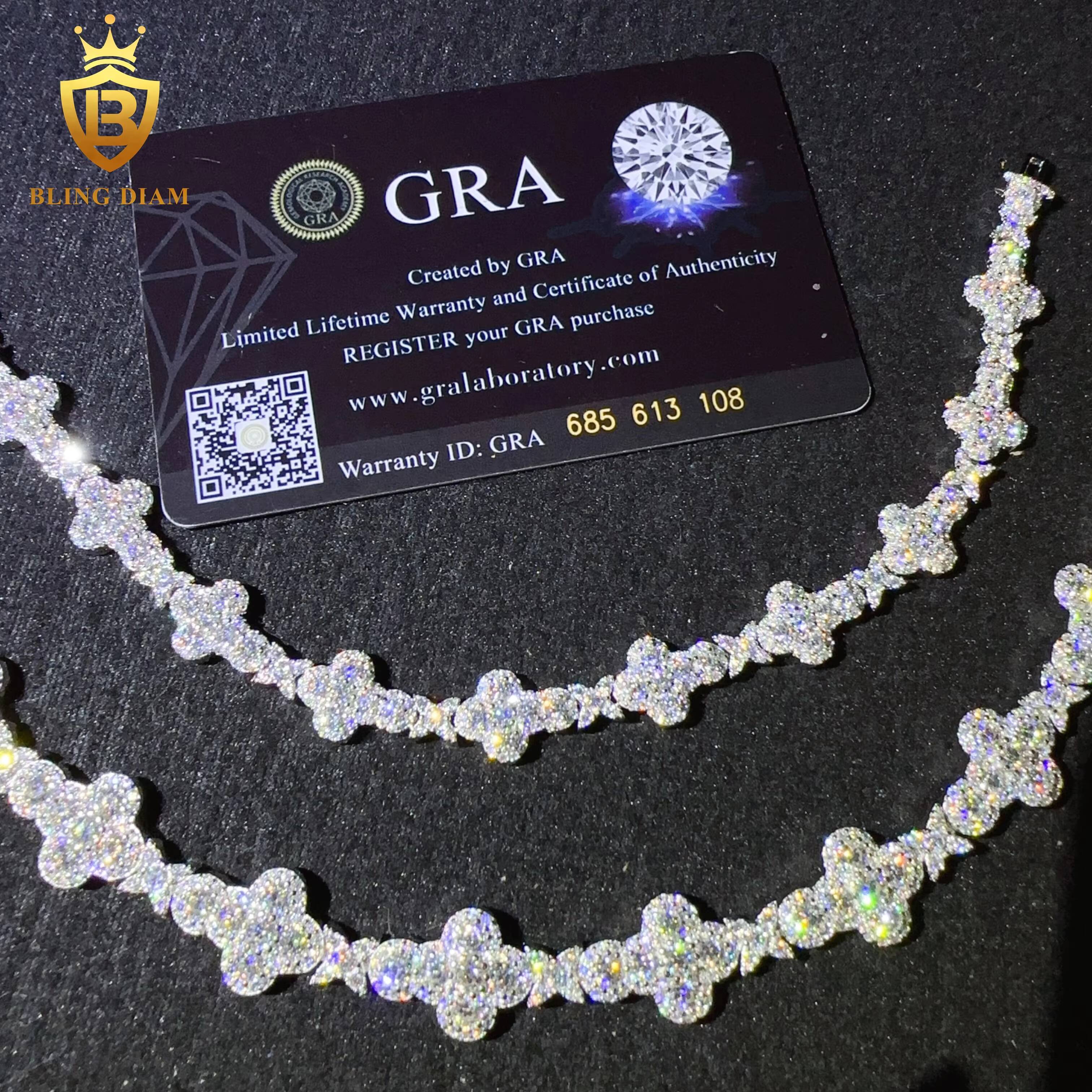 Fashion Fine Jewelry Clover Moissanite Tennis Bracelet 925 Sterling Silver Iced Out VVS Moissanite Bracelet