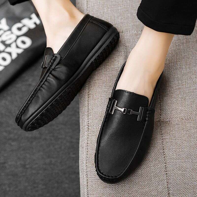 Doudou 2024 new men's leather summer trend soft soled casual shoes, one foot lazy shoes