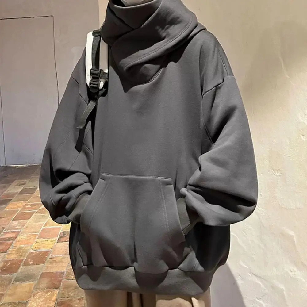 High Collar Men Hoodie Autumn Turtleneck Hoodies Vintage Fleece Sweatshirts Hip Hop Japanese Streetwear Oversized 250814