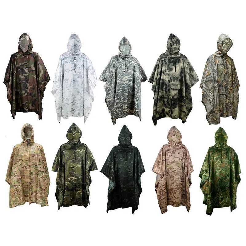 Portable Camouflage Waterproof Fabric Rain Protection Cape Woodland Adult Poncho Raincoat Cloak Travel Rainproof Motorcycle Man Y250814