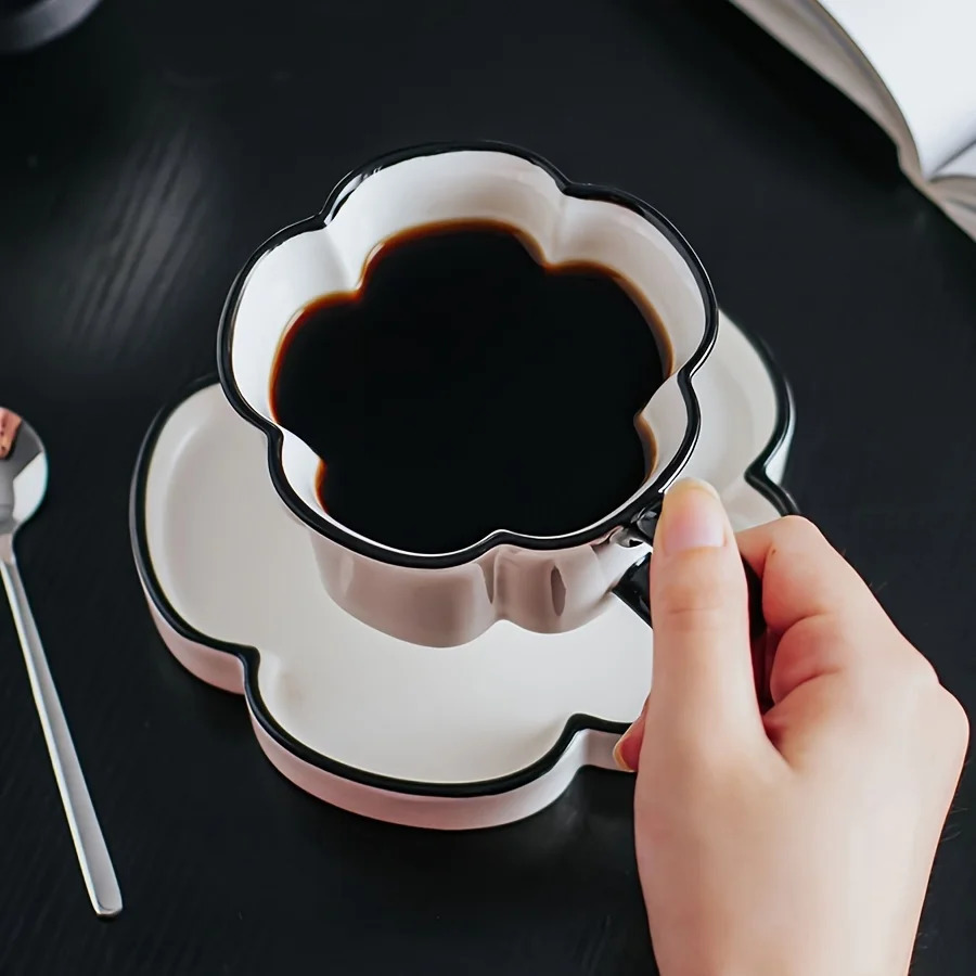 Luxury Floral Ceramic Coffee Cup Set Modern Mugs with Dish Spoon Afternoon Tea Cup Dessert Plate Perfect for Office Home Gift 250815