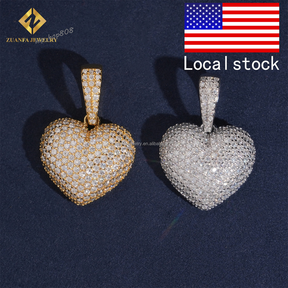 Drop Shipping Ship From USA Local Stock GRA Certificate Iced Out Hip Hop Jewelry 925 Silver Moissanite Diamond Heart Pendant