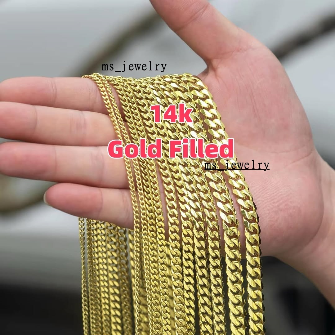 Real 14K Gold Filled 2/3/4/5mm Cuban Chain for Women and Men Jewelry Making Necklaces 925 Silver