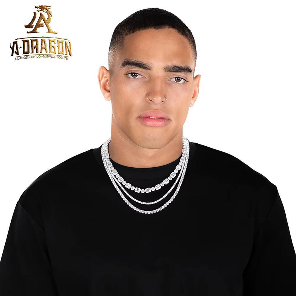 Pass Diamond Tester Gold Plated 5MM Moissanite Tennis Necklace Iced Out Round Brilliant Cut 925 Silver Tennis Link Chain