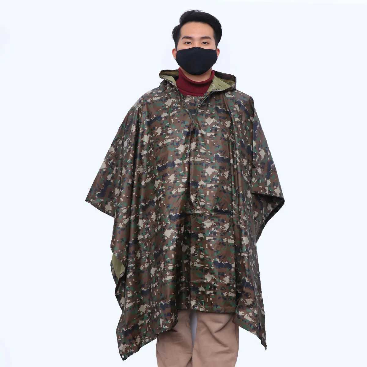 Camouflage Raincoat Cloak Waterproof Multifunction Adults Man Suit Hiking Fishing Hunting Outdoor Activities Poncho Tent Mat Y250814