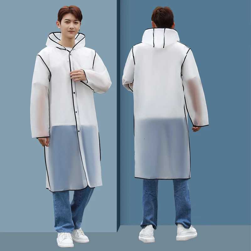 Fashion Women Transparent EVA Clear Raincoat Man Travel Waterproof Rainwear Adult Poncho Outdoor Rain Coat Long Raincoat Y250814