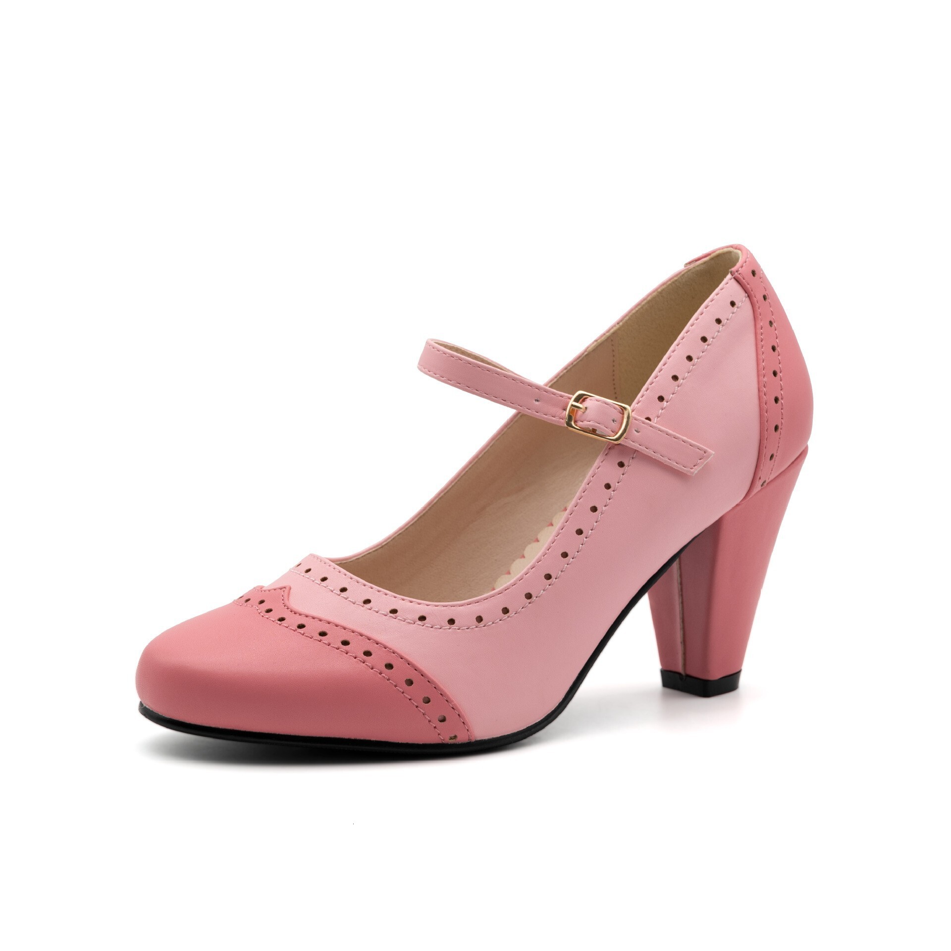 2025 new designer pointed round toe thick heel brown single strap elegant single shoe