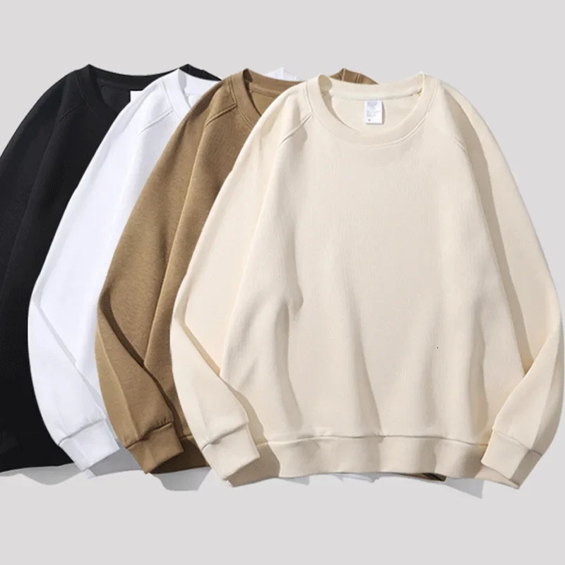 Thickened Fleece Cotton Hoodie Unisex Oversized round Neck Solid Color Couples Sweatshirt Versatile Autumn Winter Arrival 250814