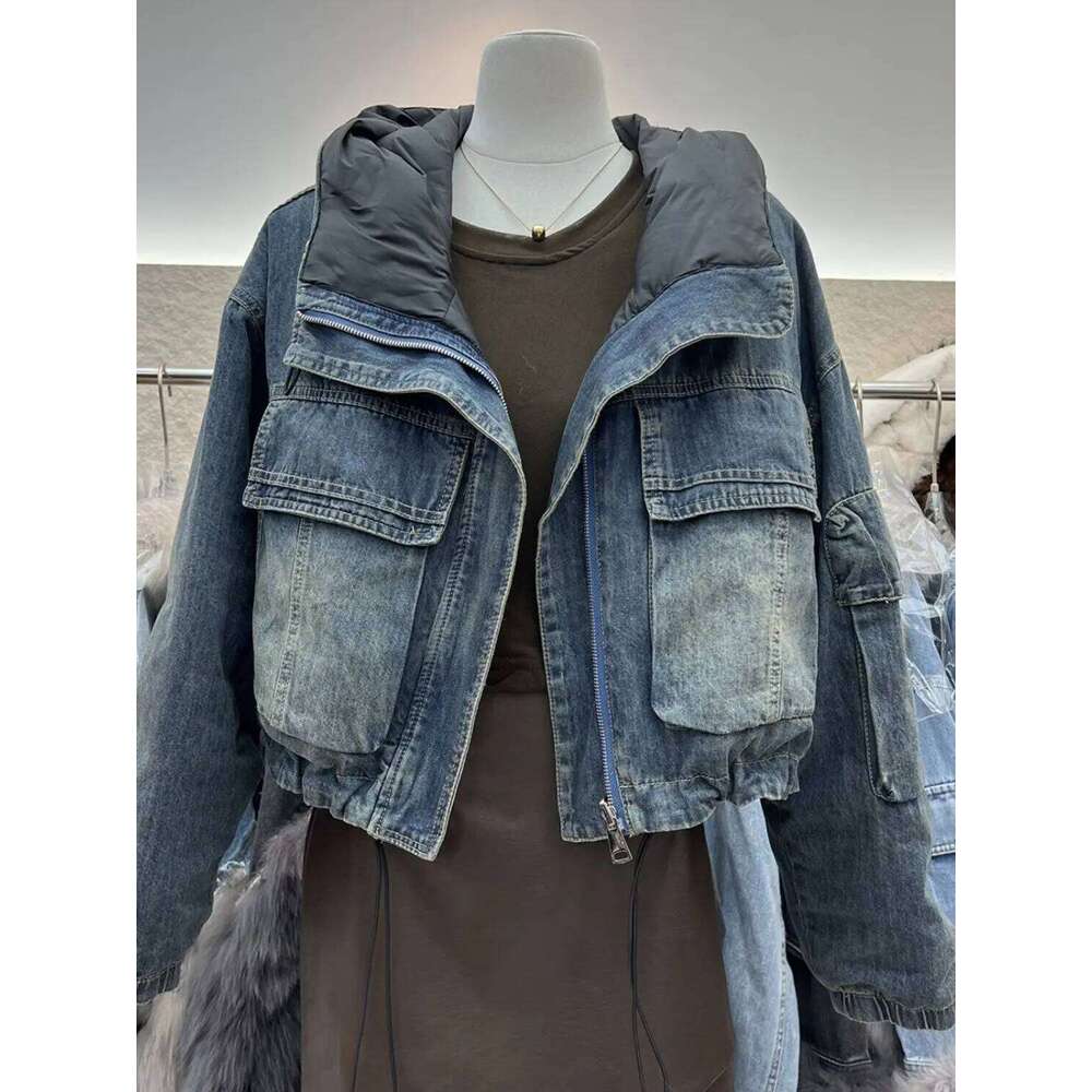 French Retro Hooded Double-Sided Denim Jacket For Women'S 2025 Autumn And Winter New Fashion Design Sense Short Top