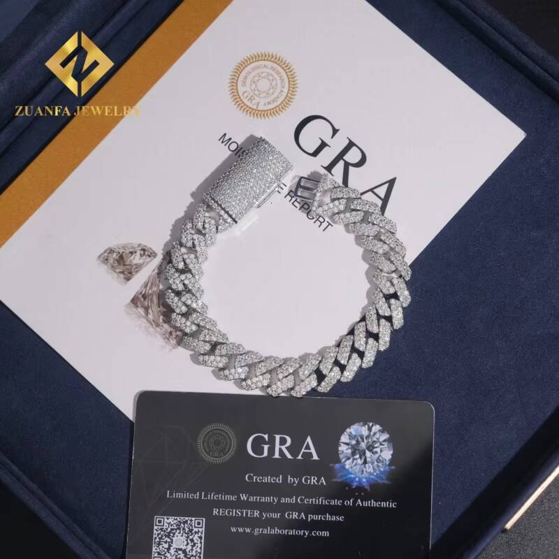 Hot Sale Jewelry Hip Hop 12mm Mens 925 Sterling Silver Lab Diamond Iced Out VVS Moissanite Cuban Link Bracelet