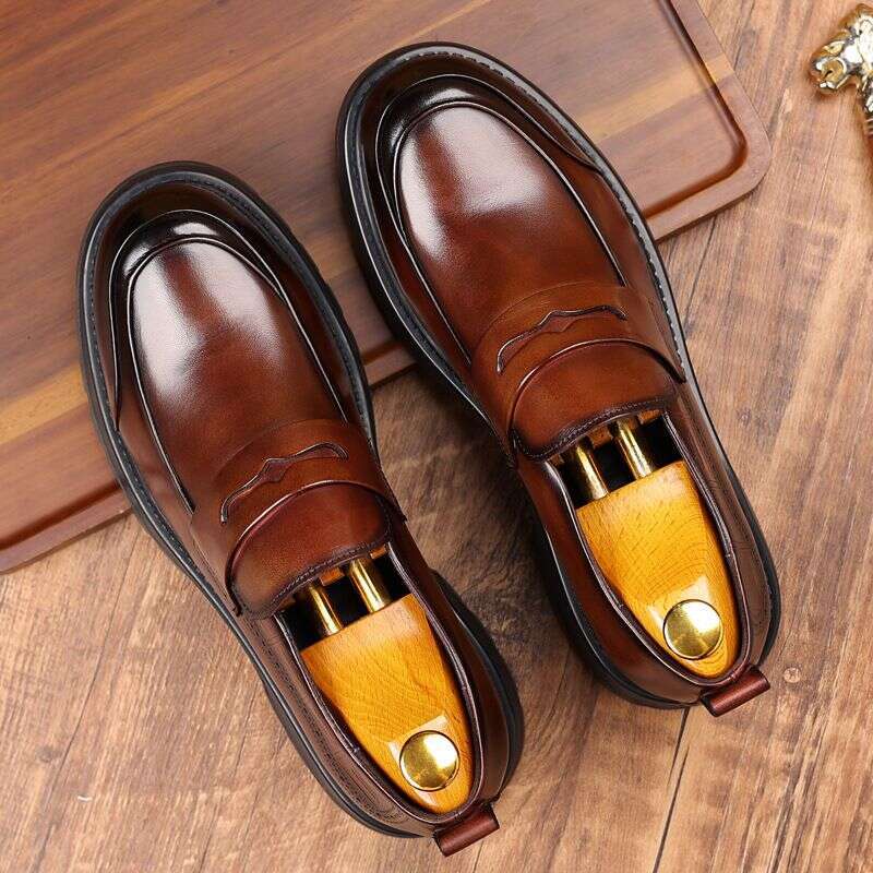 Casual Style One Foot Loafers, Leather Leather, Business Thick Soled Men's Shoes, Bean Shoes