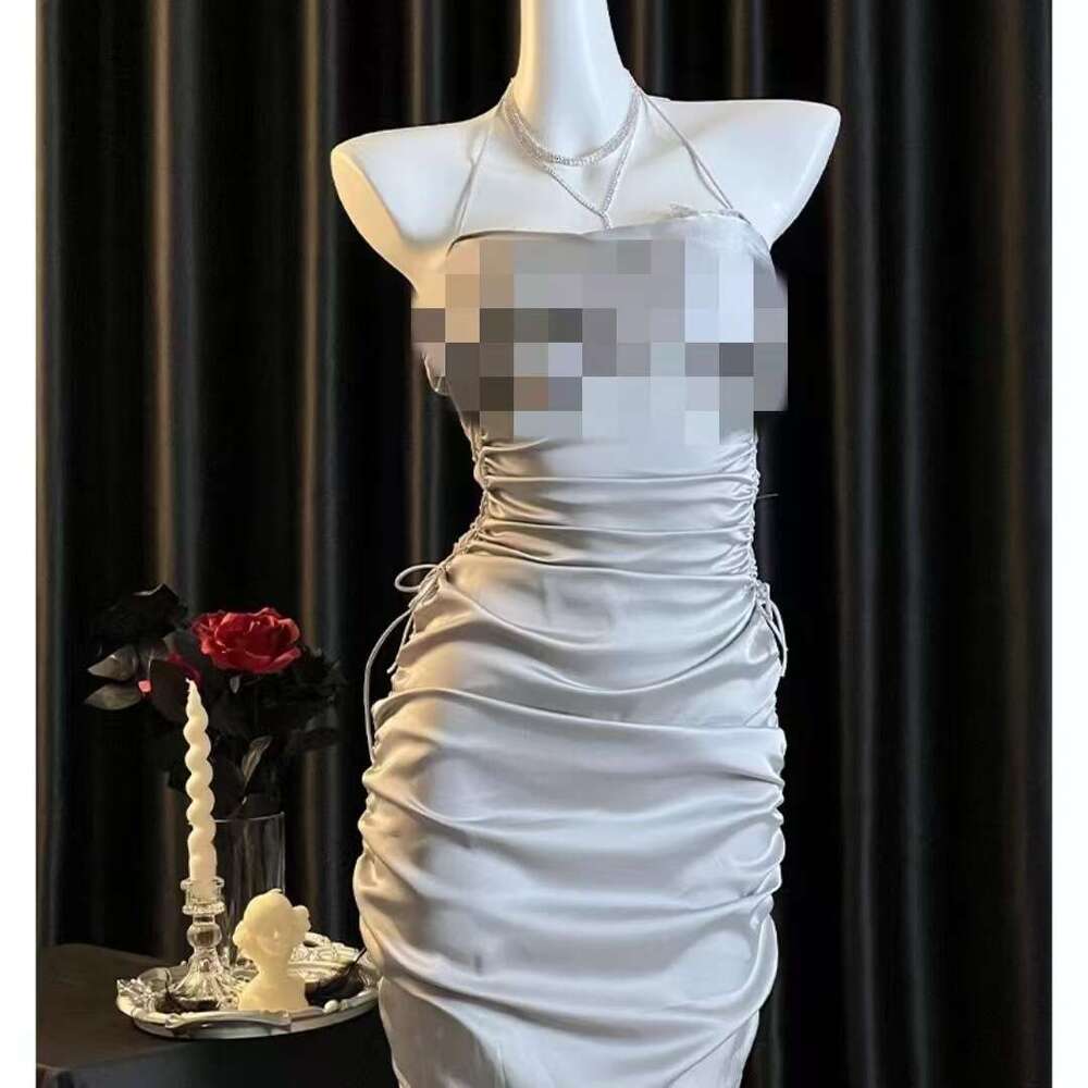 Satin Halter Neck Ruched Dress Sexy Bodycon Nightwear for Women Elegant Party Intimate Occasion Lingerie