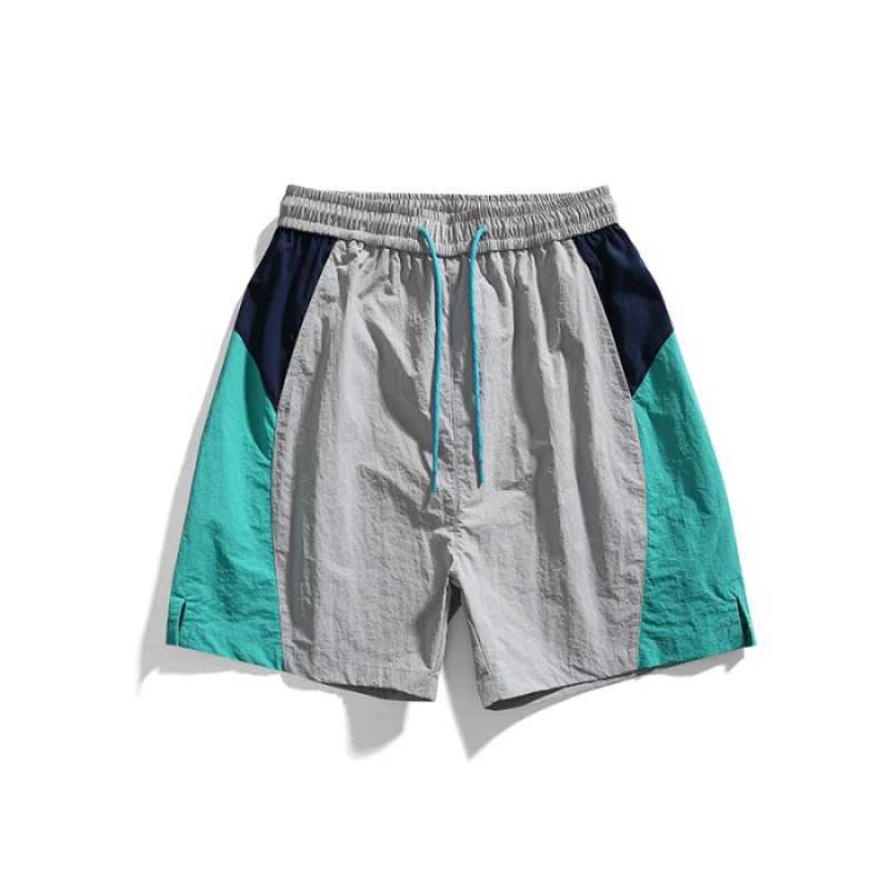 Sports running shorts mens trendy brand color blocking splicing drawstring elastic five quarter pants for men and women Y250814