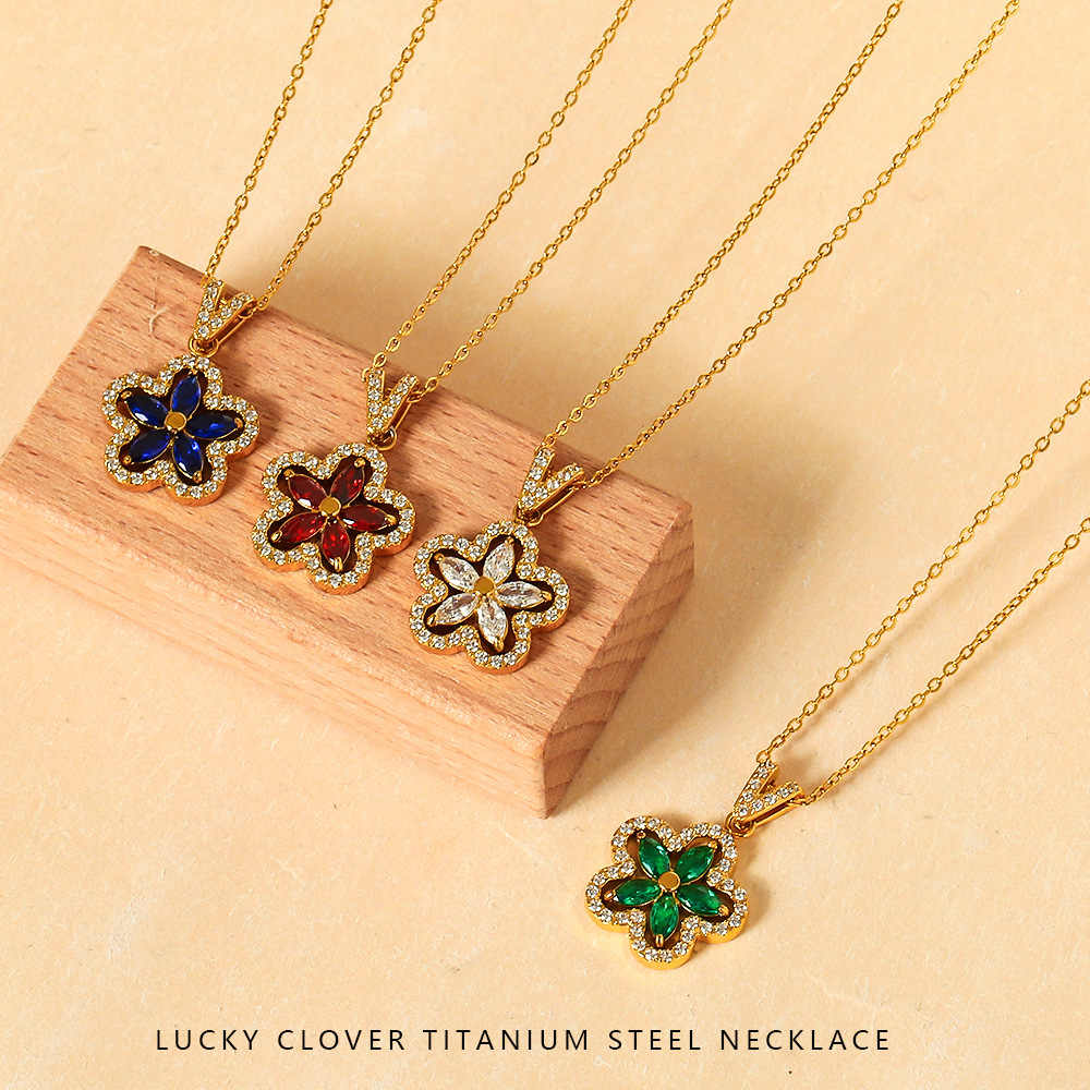 Gold Stainless Steel Inlaid Zircon Dopamine Necklace Simple High-End Feel Women's Non-Fading Jewelry Pendant Jewelry for Women