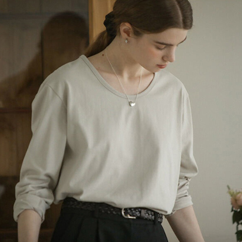 100% T-Shirt Skin-Friendly Loose Plus Size Casual for Women Spring and Autumn Pure Cotton Round Neck Drop Shoulder Sleeve Top