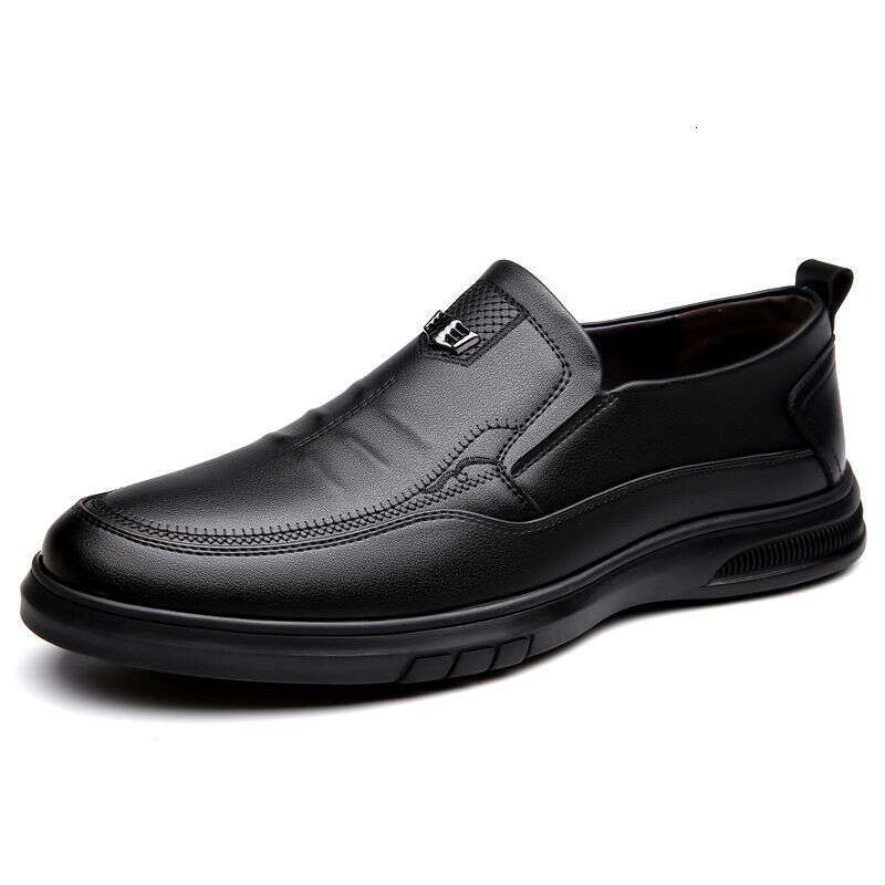 2025 Spring And Autumn Business Leisure Lace Up Men's Leather Soft Bottom Middle Aged Dad Shoe Cover Foot Single Shoes