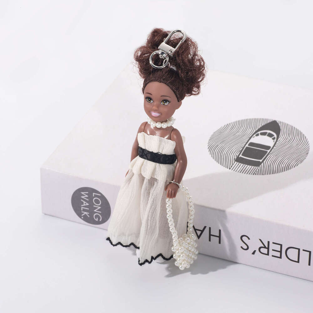 Cute Black Leather Doll with Curly Hair Doll, Stylish Long Dress Bag Chain, Fashionable Woven Rope Pendant, Versatile