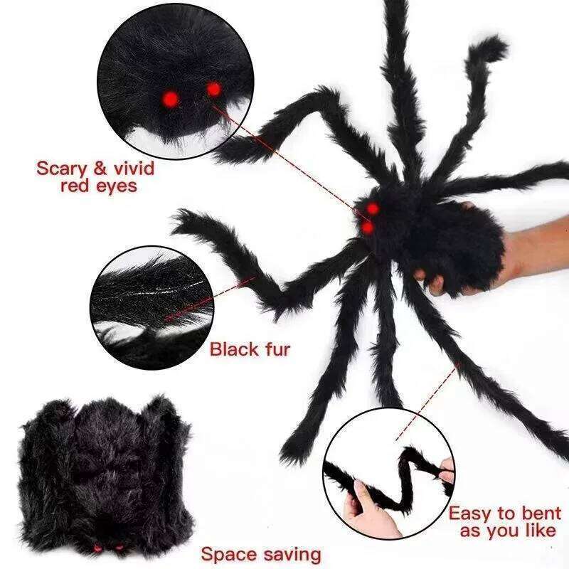 30cm/50cm/75cm/90cm/125cm/150cm/200cm Horror Giant Black Spider Decoration Haunted House Party Props Halloween Decor