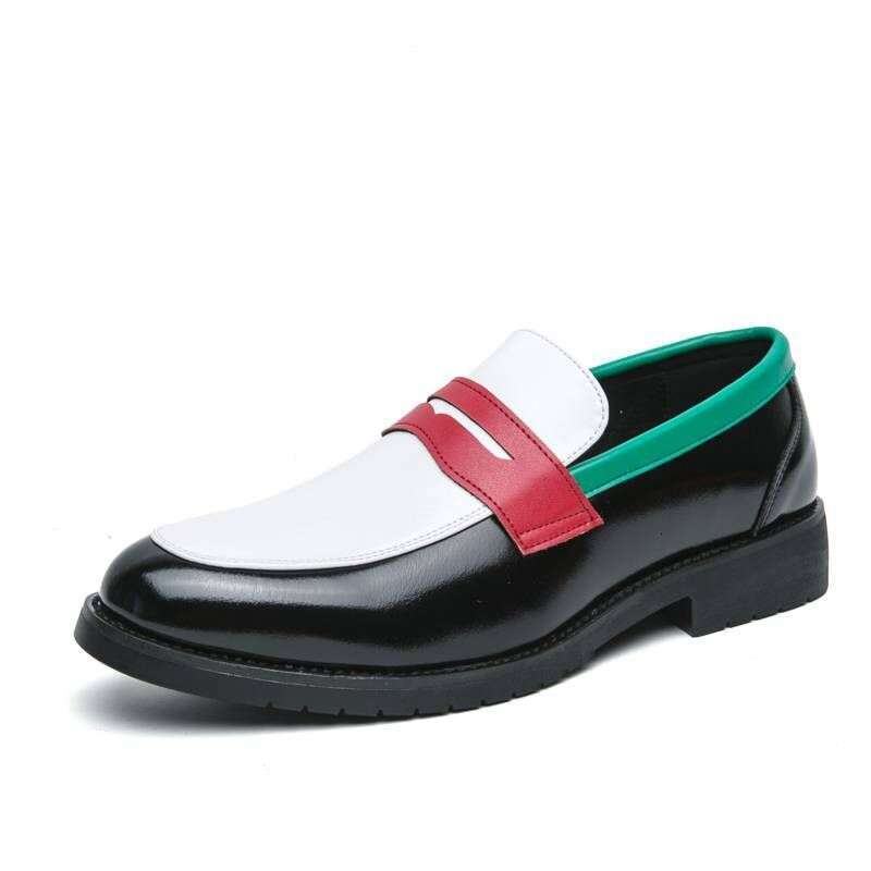 New Fashionable Black And White Color-blocking Business Casual Loafers Leather Pointed Toe Men's Banquet Dress Wedding Shoes