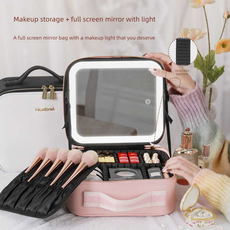 DHcollections Lighted Makeup Case - Large Cosmetic Organizer with LED Mirror, USB Port & Waterproof PU Leather (2 Sizes, Travel-Friendly)