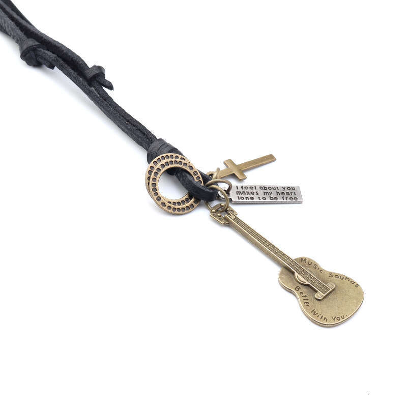 Manlia Electric Guitar Leather Cord Artistic Handmade Personality Necklace Sweater Chain Versatile