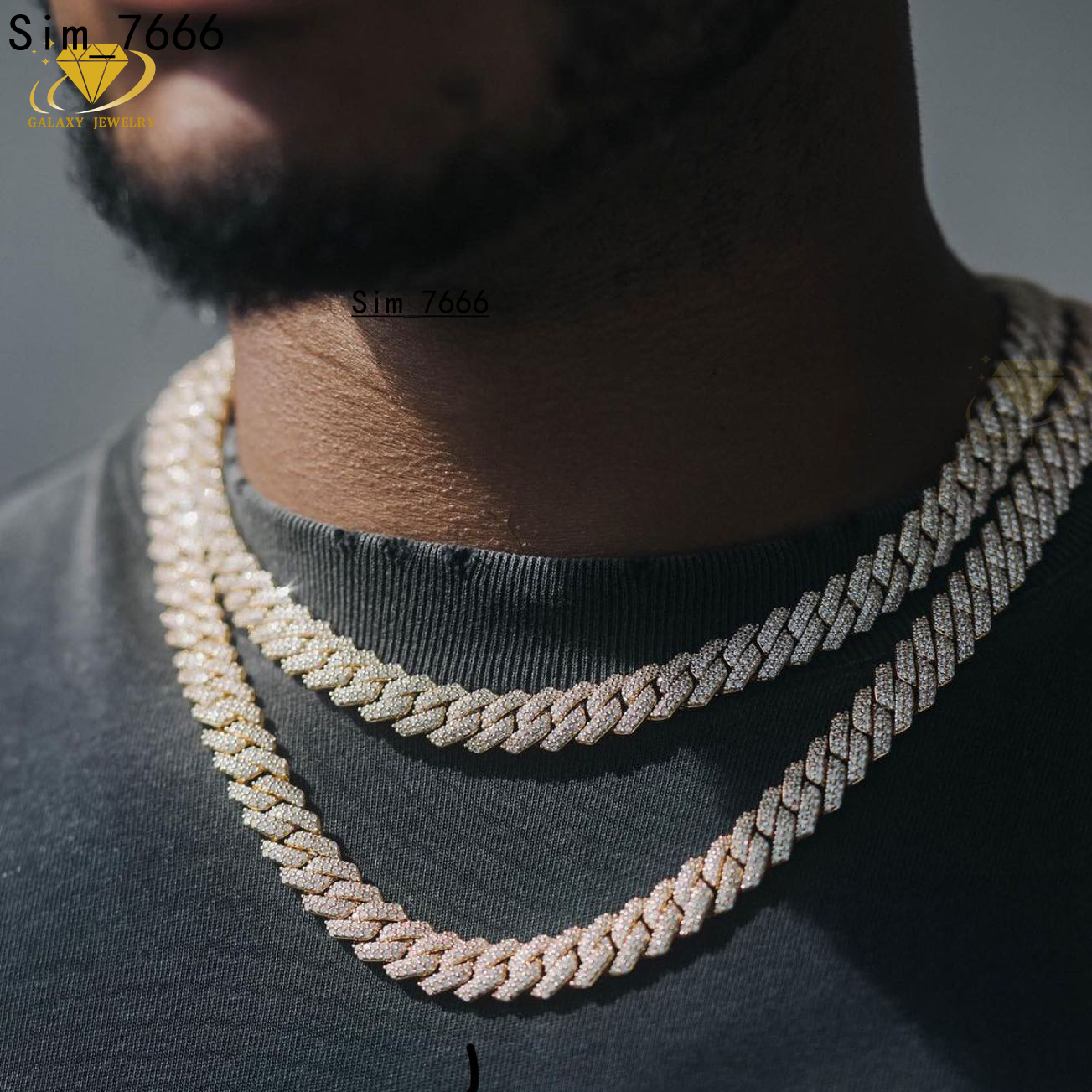 Hip Hop 925 Solid Silver 18K Gold Plated 2 Rows Moissanite Diamond Iced Out 12mm Cuban Link Chain Necklace Bracelet Rapper Men