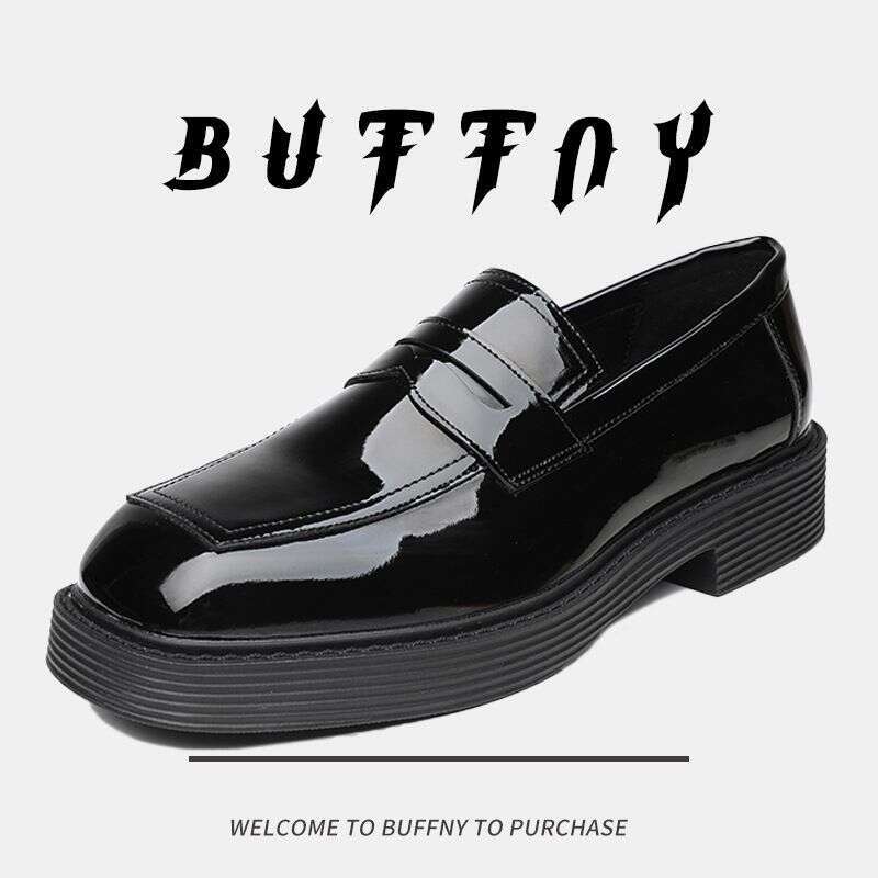 Blue Square Head Low Heel Foot Cover Patent Casual Daily Business Commuter Leather Shoes