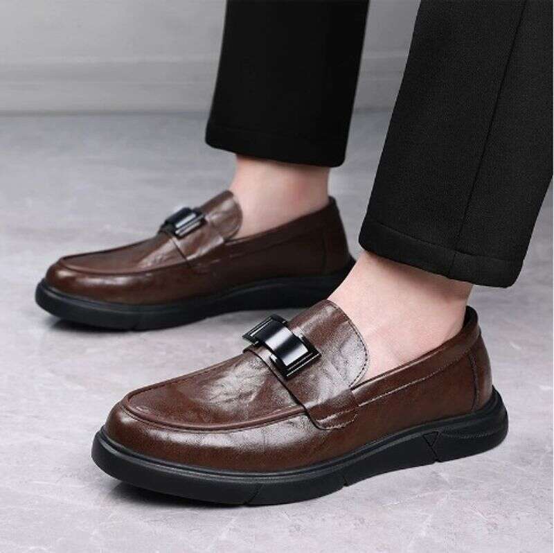 One Genuine Lazy Bean Foot Covers, Loafers, Versatile Brown Business Casual Leather Shoes, Men's Shoes