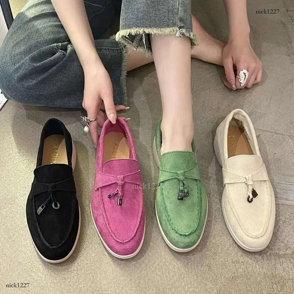 Spring Walk Loafers Women Flat Khaki Suede Leather Tassel Metal Lock Slip On Slippers Mules Driving Shoes Causal Moccasins 250601