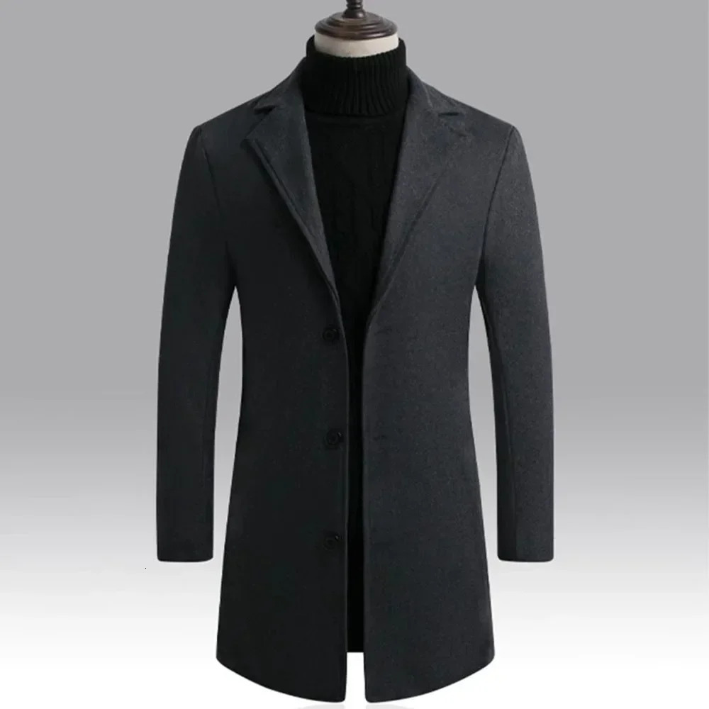 Mens Single Breasted Trench Coat Slim Fit Belted Windbreaker Long Jacket Casual Solid Windproof Overcoat in 250814