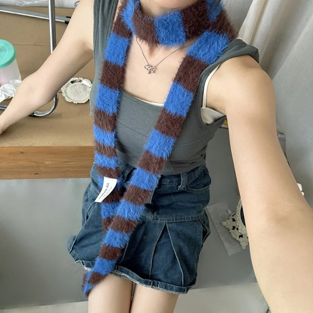 Clothing Accessories Y2 Striped Scarf Warm Knitted Wool Neck Scarves Soft Sausage Thin Scarf Autumn Winter 250808