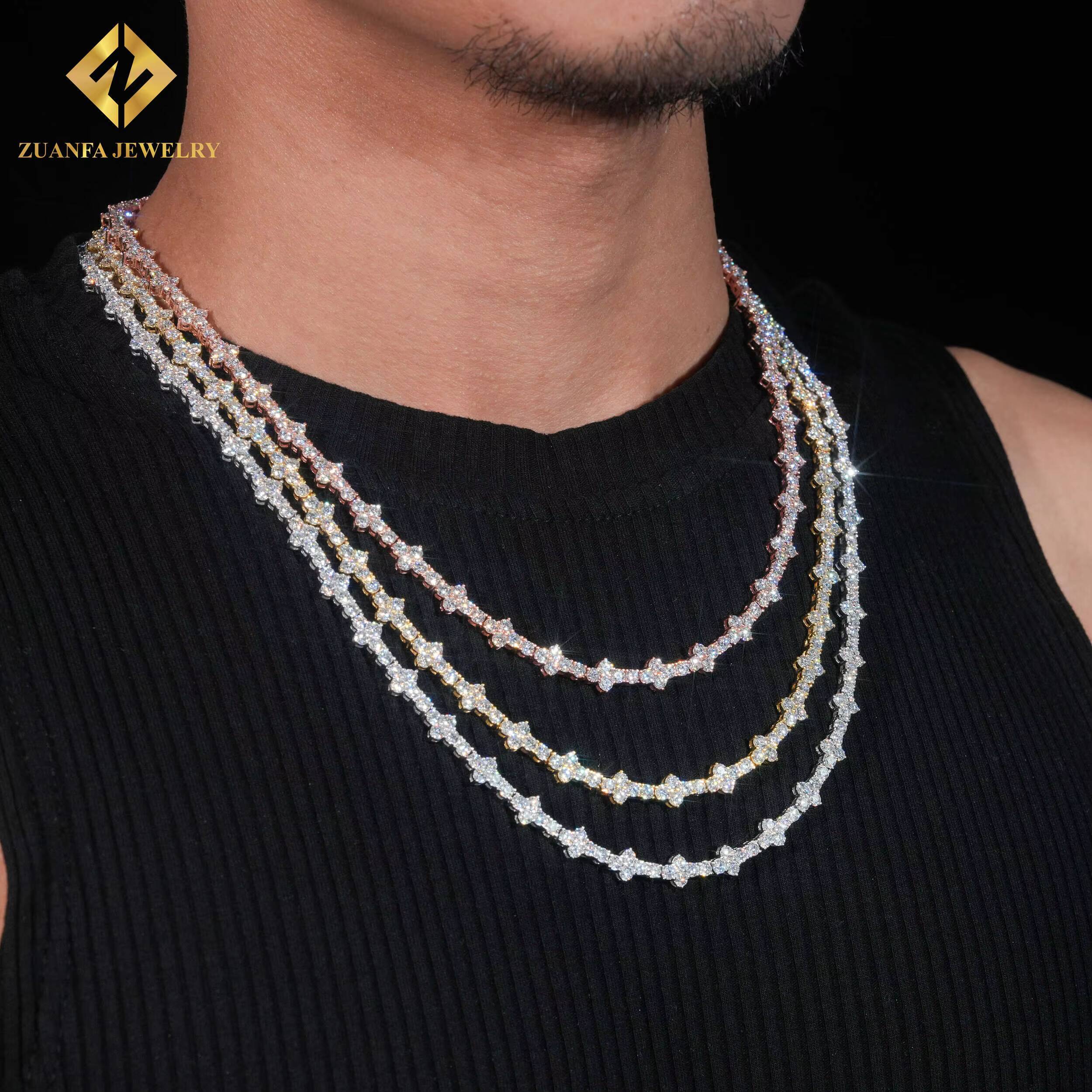 Hot Sale Cross Tennis Chain 925 Sterling Silver 18K Gold Plated 3mm Moissanite Diamond Tennis Chain Bracelet Fine Jewelry