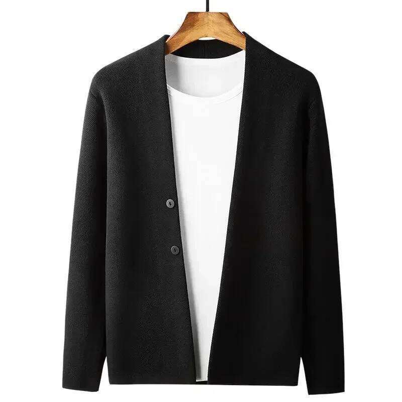 Designer Clothing 2025 Man Clothes Solid Color Business Black Knitted Sweaters For Men Cardigan Plain Over Fit Knit Long Sleeve 100% Knitwears Mode Ol