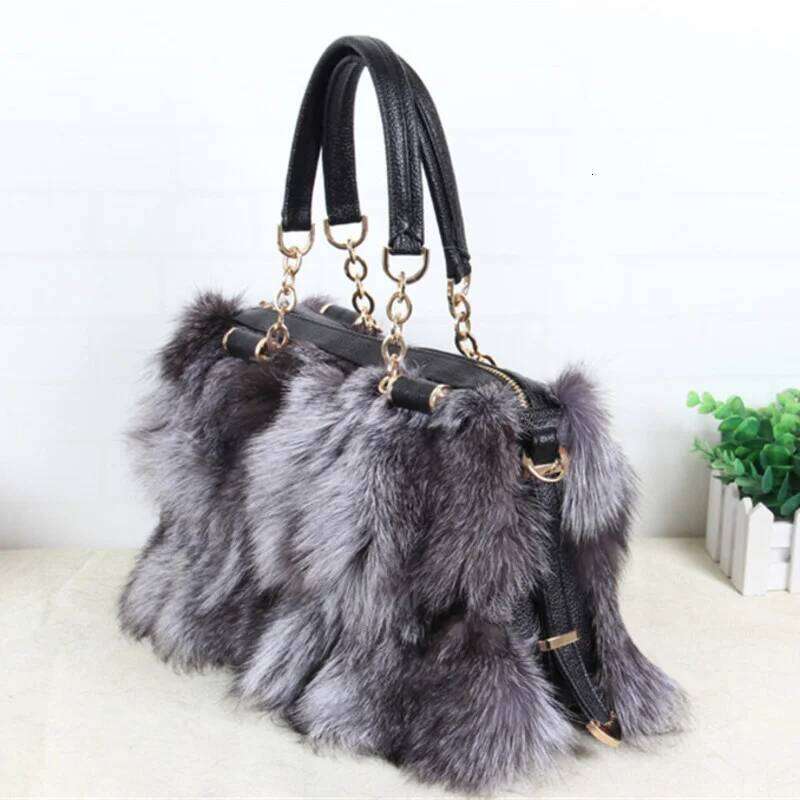 Designer bag 52 Real Fox Winter Women Handbag Designer Evening Party Bags Leather High Quality Shoulder Natural Fur Bag