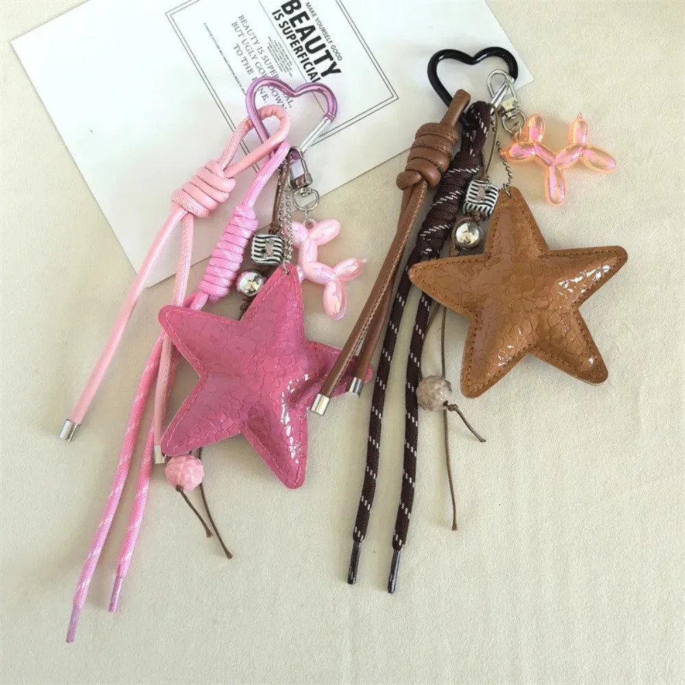Leather Starfish Bag Charm Cute Leopard Bear Rainbow Decorative Keychain Decoration Fashion Braided Rope Bag Accessorie 250811