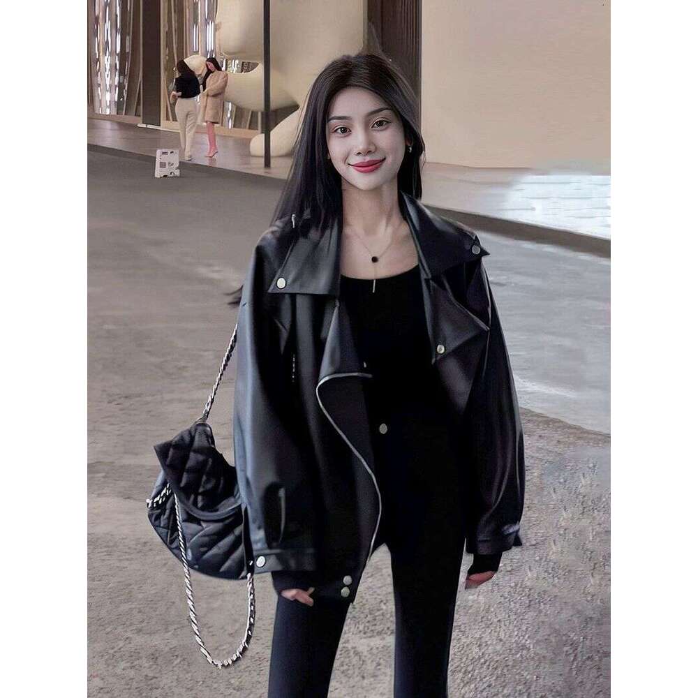 Spring And Autumn New Leather Women's Korean Version Loose Casual Motorcycle Jacket Slimming College Style