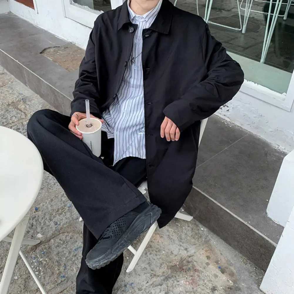 Versatile Men Outerwear Stylish Mens Lapel Windbreaker Coat with Double Breasted Design Pockets Loose Fit Casual for Men W250815