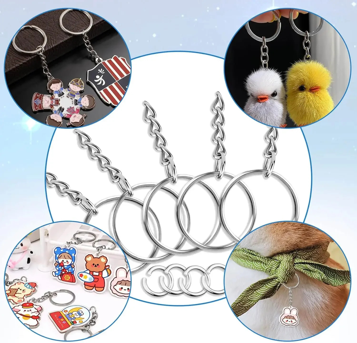 Silver Plated Metal Blank Keyring Keychain Split Ring Keyfob Key Holder Men DIY Chains Accessories 250811