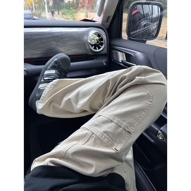 Khaki Logging Work Men Summer American Style Vibe Straight Cleanfit Slim Thin Casual Pants B5