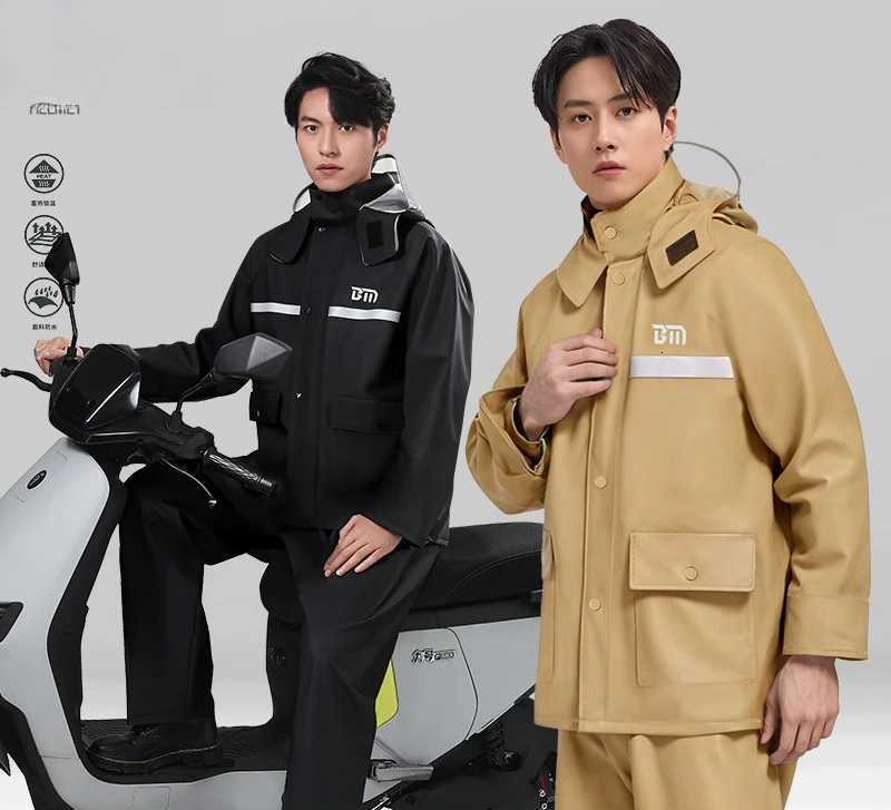 Heavy Rainproof Thickened Motorcycle Raincoat Set Mens Long-style Design Full-body Waterproof for Adult Riders Y250814
