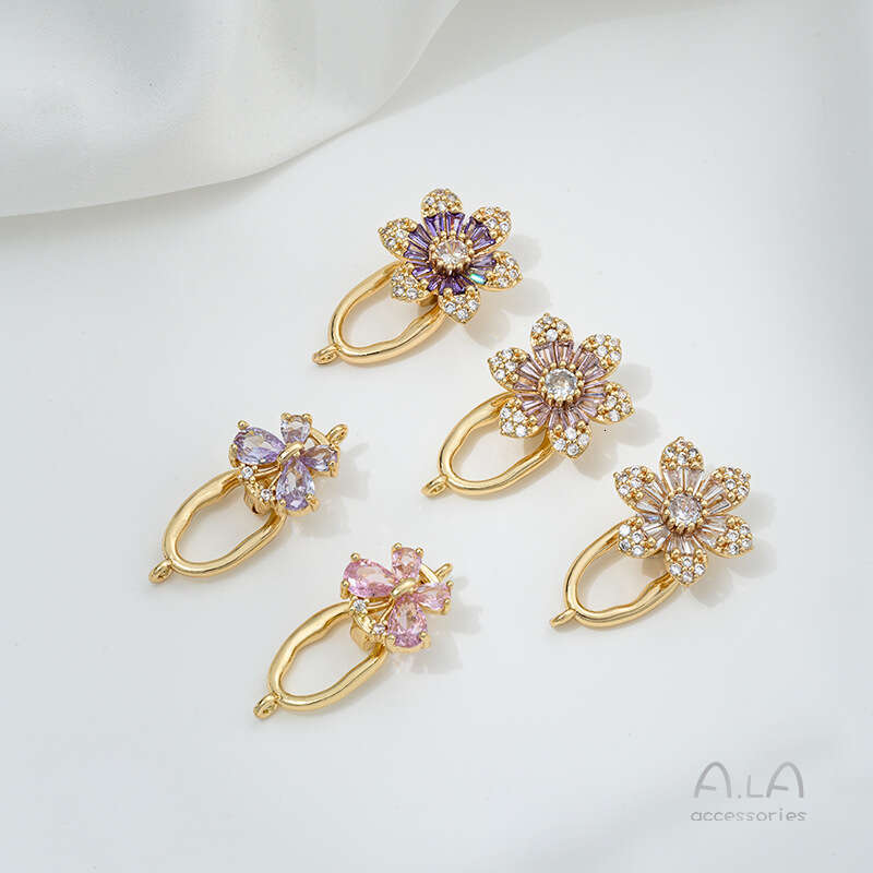 14K Copper Gold Plated Zircon Flower Butterfly Pearl DIY Handmade Necklace Accessories End Clasp