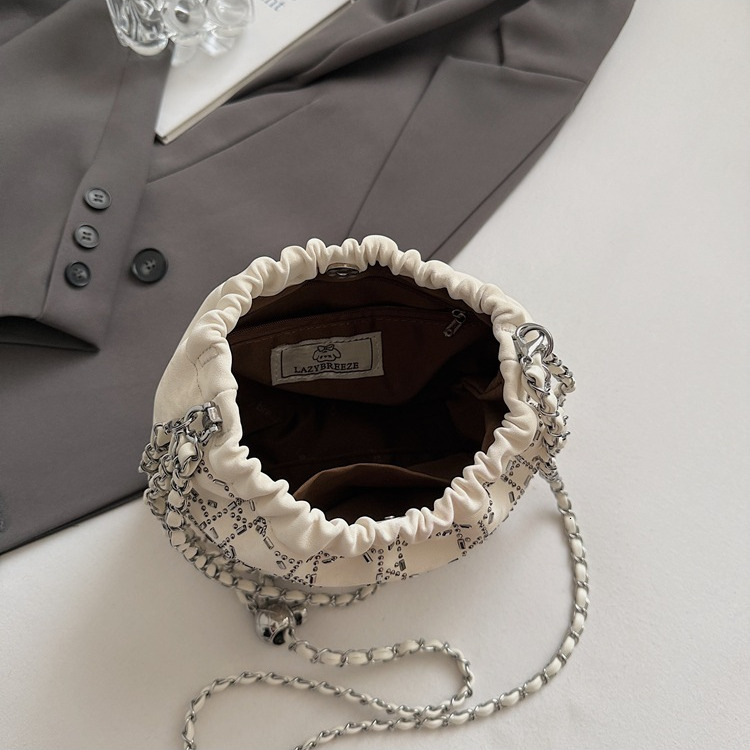 Free Shipping Designer Textured Rhinestone Shoulder Bag Urban Minimalist Women's New Luxury Handbag Casual Crossbody Bucket Bag Fashion Drawstrin