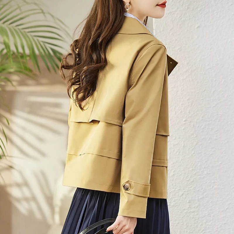 Spring Autumn Women Trench Coat Korean Solid Double Breasted Short Windbreaker Female Casual Tops Outerwear Gabardina Mujer 250805