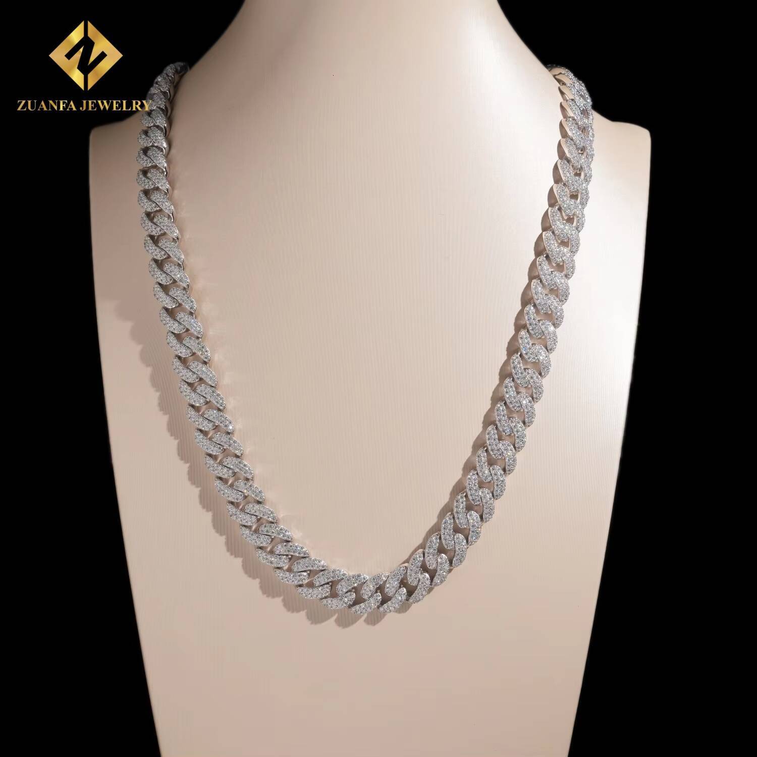 New Arrivals Hip Hop Jewelry Iced Out 12mm Moon Shape Sliver 925 Lab Diamond Moissanite Cuban Link Chain Necklace