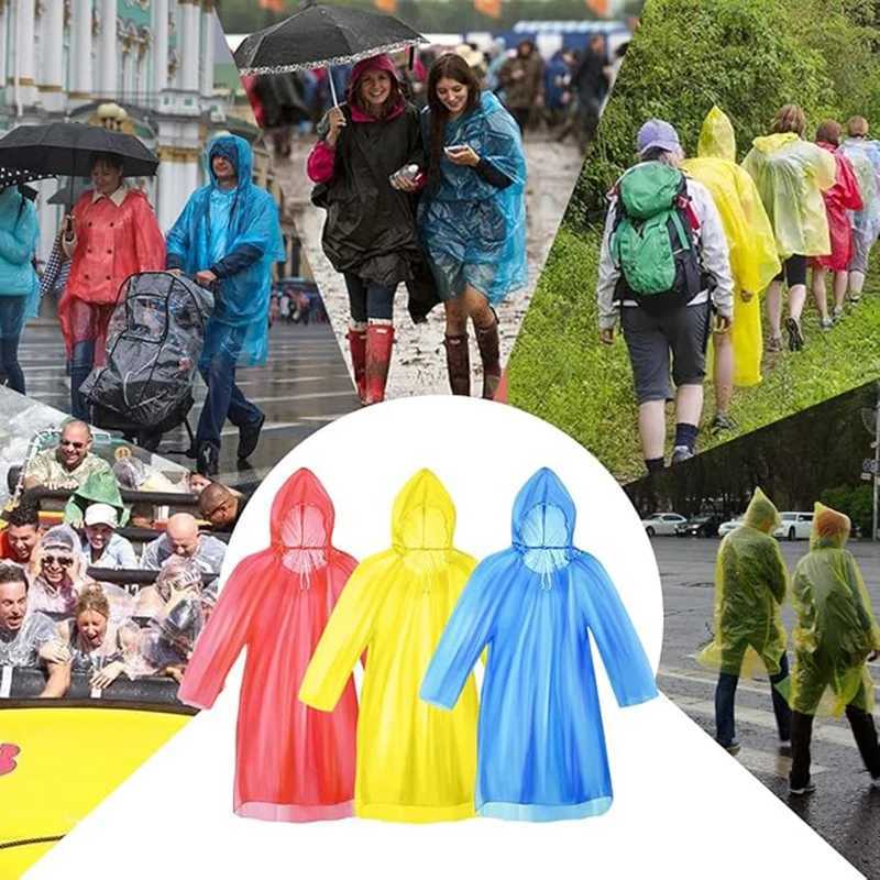 Disposable Rain Poncho Adult Waterproof 5 Multipack Emergency Clear Raincoat Ponchos with Caps for Travel Festival Theme Parks Y250814