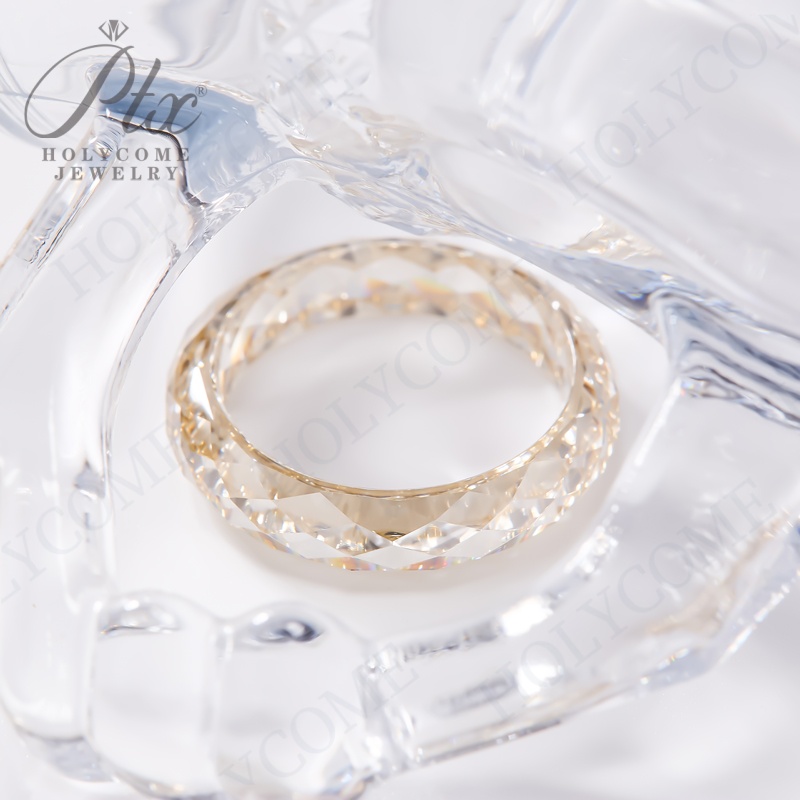 Pass Diamond Tester Faceted Moissanite Ring Unique Champagne Fashion Charm Jewelry Hand Carved Crafts Gifts Women Men Customized Ring