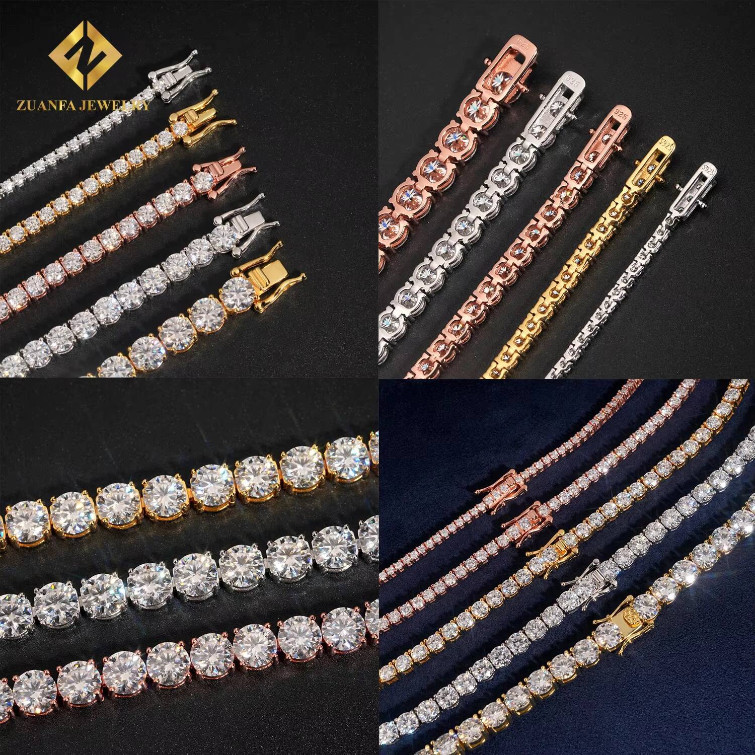 Ready Shipping 2mm 3mm 4mm 5mm 6.5mm Moissanite Tennis Necklace Fashion 925 Silver Iced Out Moissanite Tennis Chain Bracelet